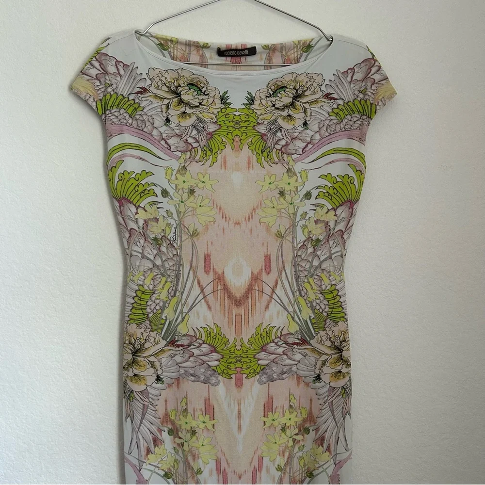 Roberto Cavalli Floral Print Midi Dress - Cream and Green - Picture 3 of 7